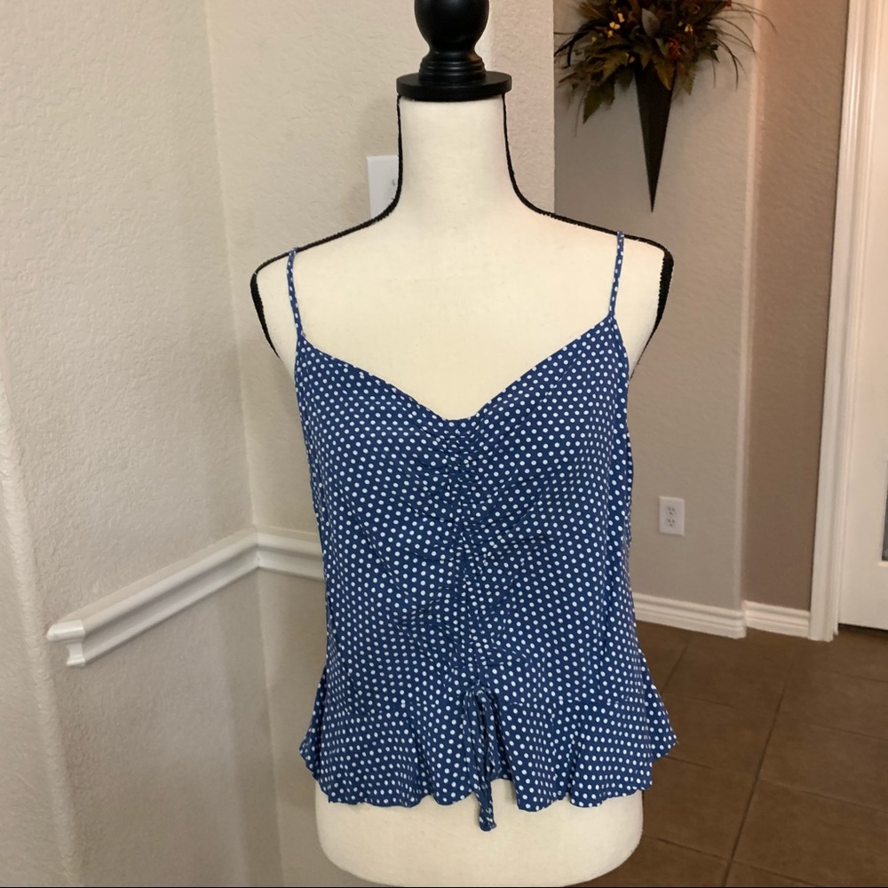 Elodie blue & white polka dot cropped cami top Size M